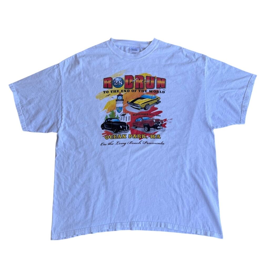 Vintage Style Hot Rod Washington Ocean Park 2011 Car Show White Shirt Size 2XL